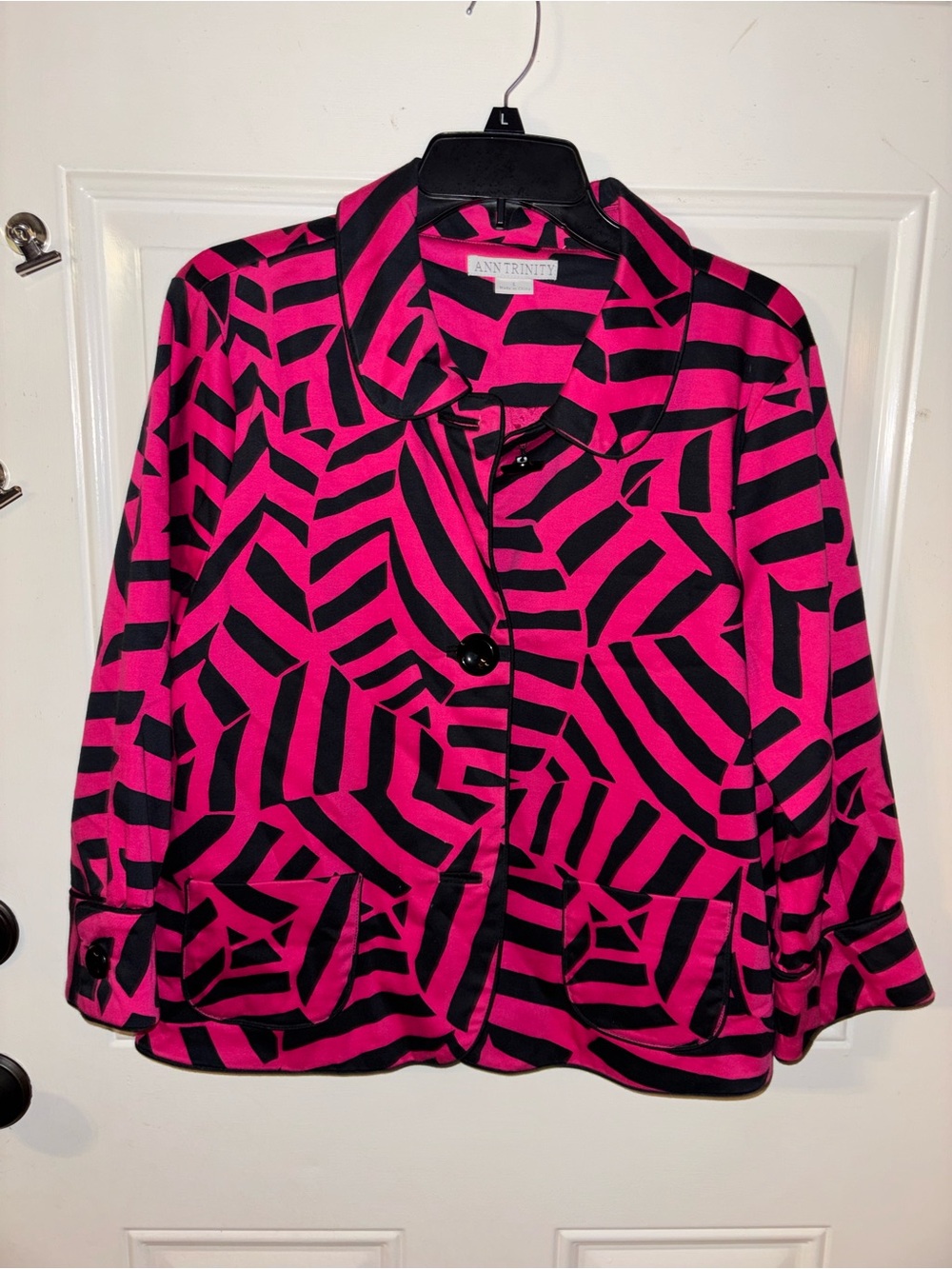 Trinity Hot Pink and Black Geometric Button Jacket